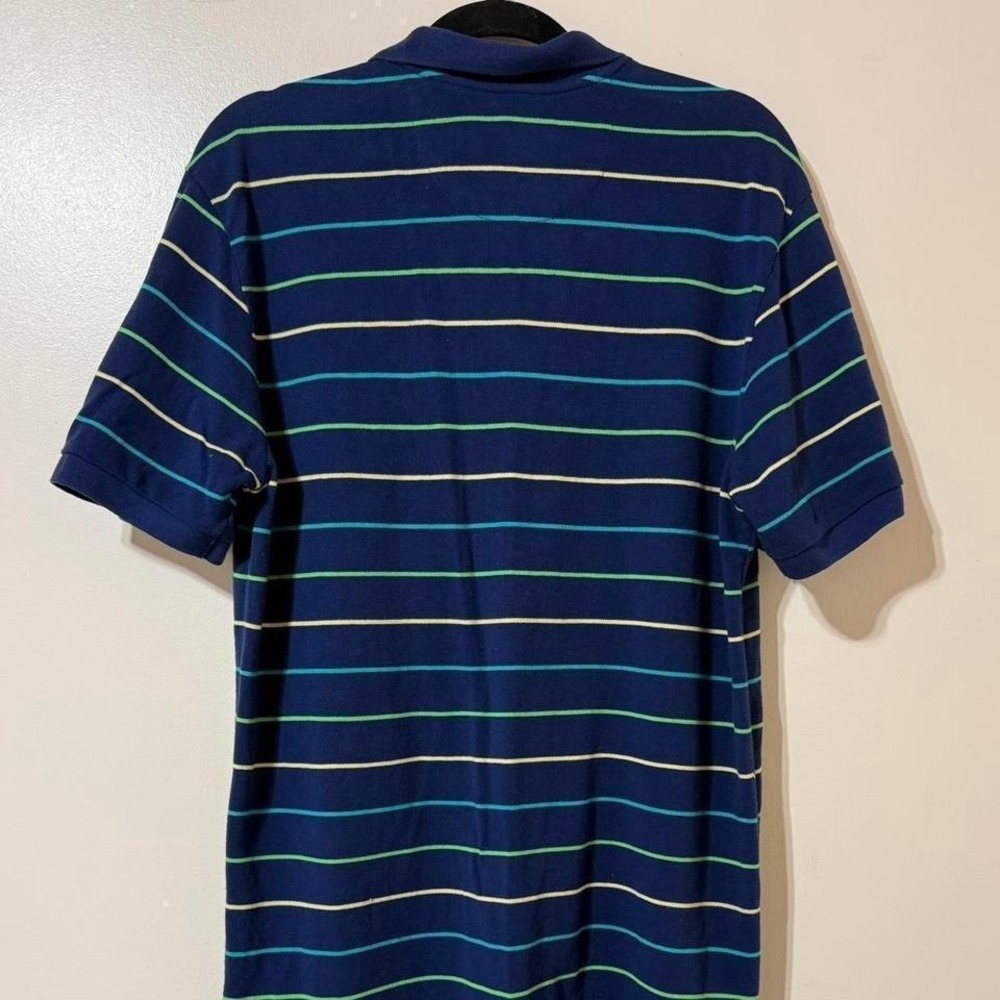 Chaps Polo Shirt Mens Large Navy Blue Striped Short Sleeve Cotton Pique Logo - Picture 2 of 8